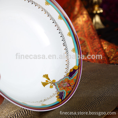 9 Inches Luxury Fine White Porcelain Pasta Bowl of Summer of Persia